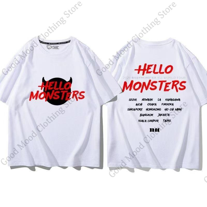 BABYMONSTER T Shirt Kpop Fashion HELLO MONSTER WE GO UP Concert Fans Tshirt Kpop Fans Clothes Cotton Short Sleeve Tee Tops