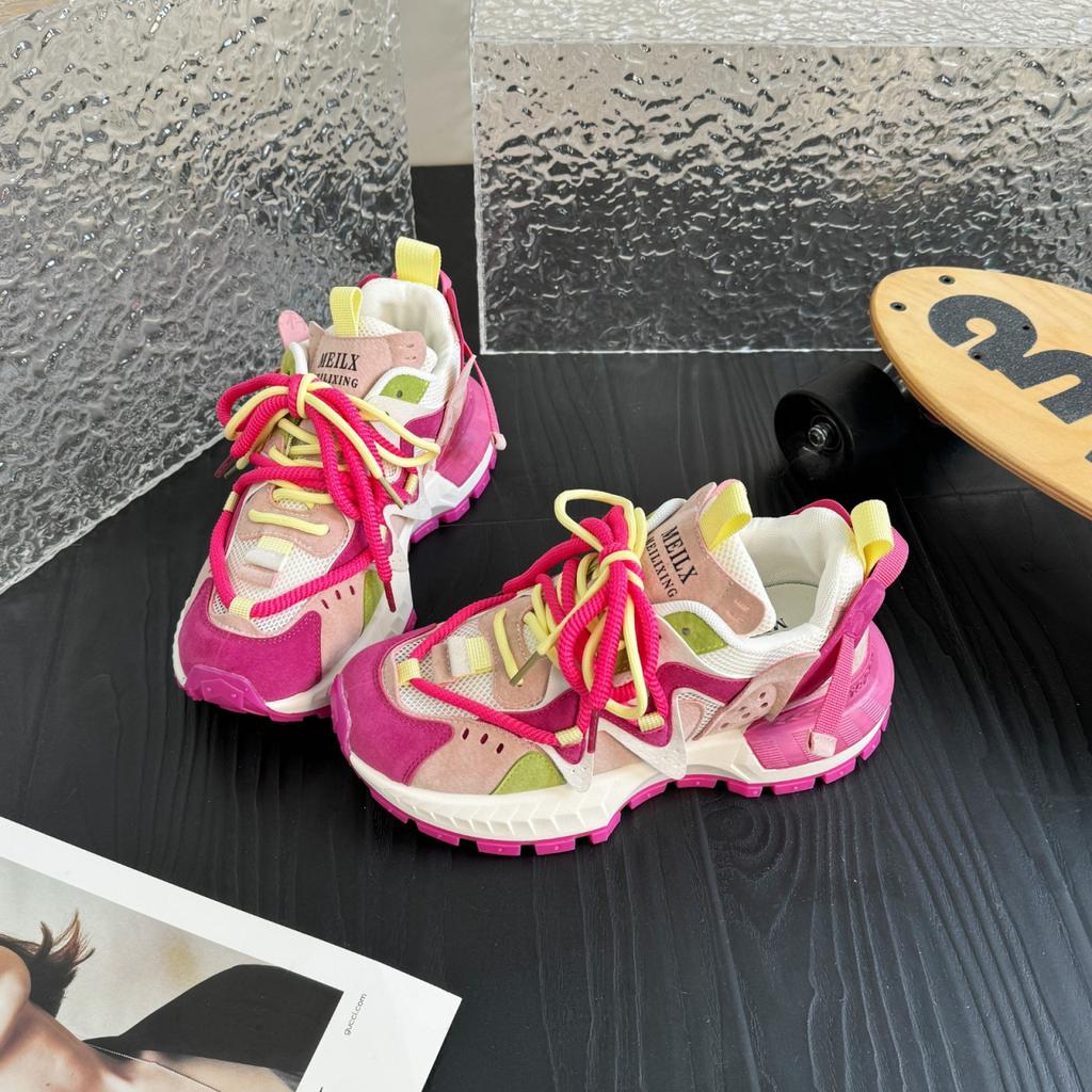 New Spring Adult Colored Tire Tank Casual Shoes Unisex Ugly Cute Thick Sole Mesh Shoes Women Autumn Non-Slip Sports Shoes