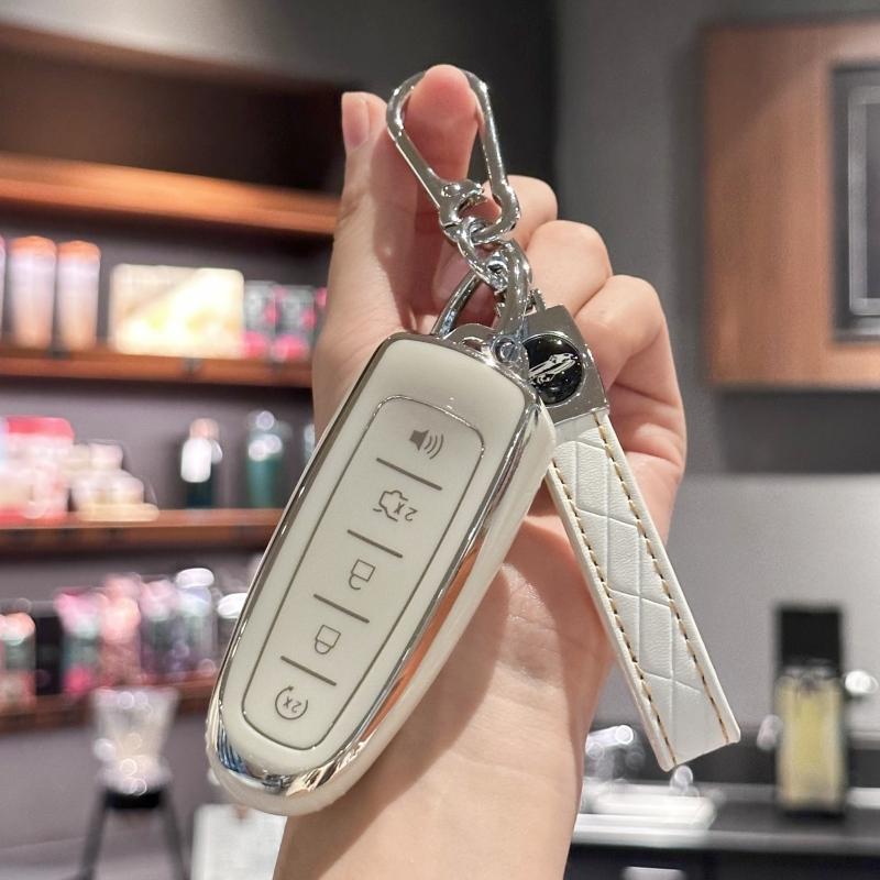 Key Fob Cover with Keyring Keychain Lanyard for Ford Edge Focus Flex Explorer Taurus Lincoln MKS MKT MKX