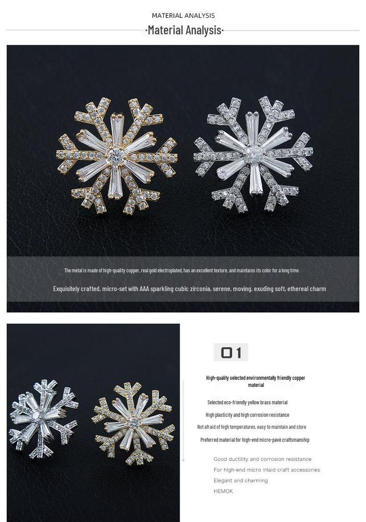 Elegant Snowflake Brooch for Women, Luxury Feel, Zirconia Accents, Lapel Pin with Anti-Slip Button