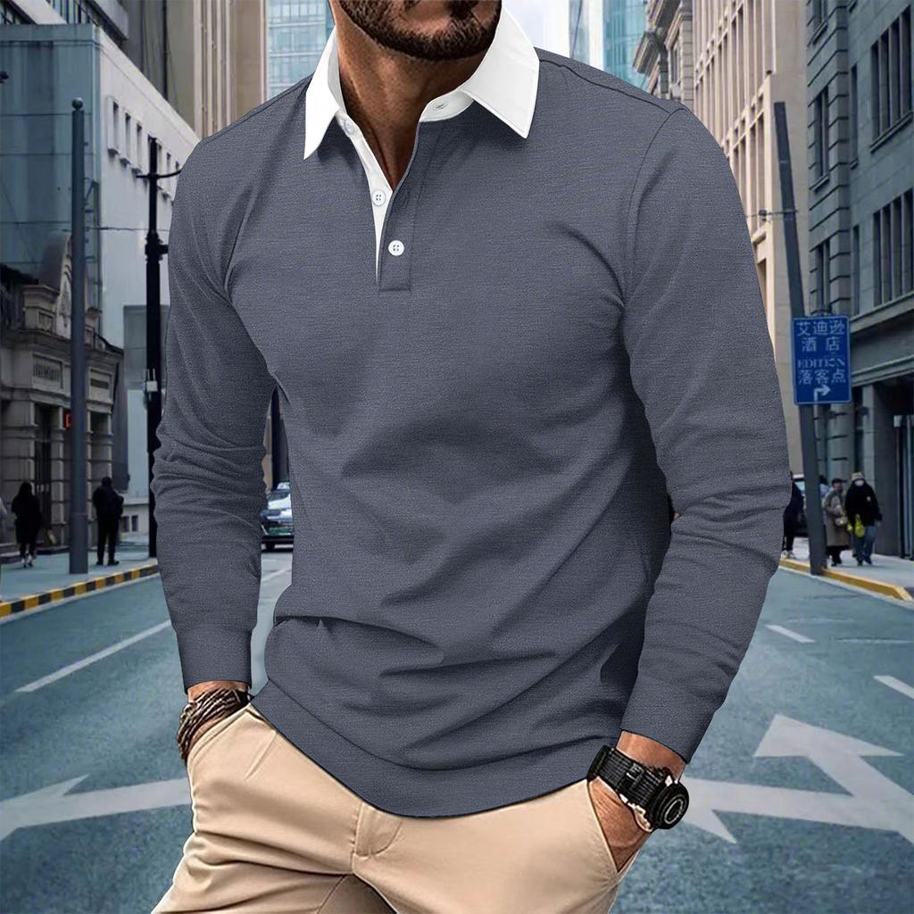 Men's Single,Breasted Lapel Long,Sleeved Casual Sports Long,Sleeved Top
