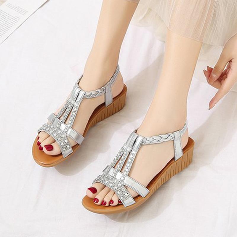 Móda 2024 Nové letné sandále Ženy Klin Bohemia kamienky Ležérne Sandále na platforme Dámska plážová obuv Peep Toe Outdoor 34-43