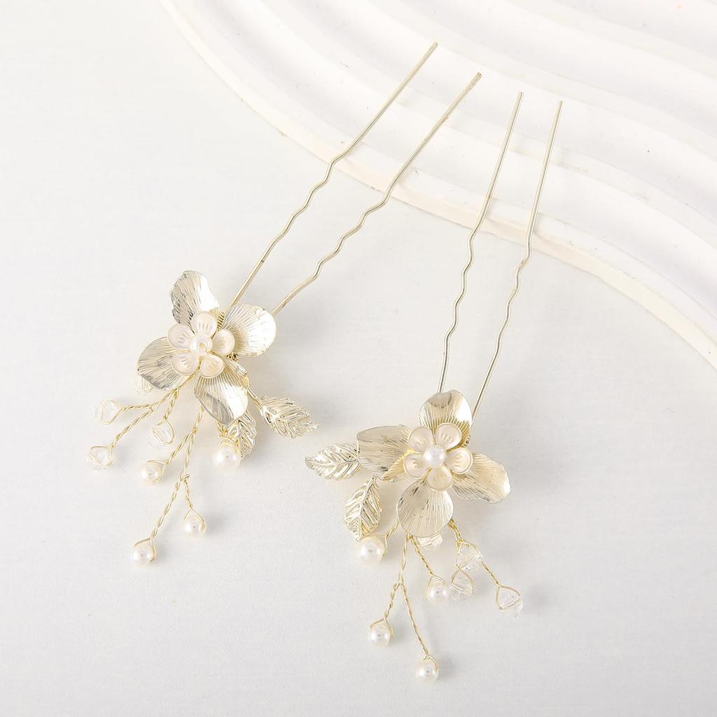 Famihot Hair Ornament Headpiece, Leaf and Flower Motif Comb with Pearl Hairpins, Set of 5, Hair Accessory for Weddings, Receptions, Graduation