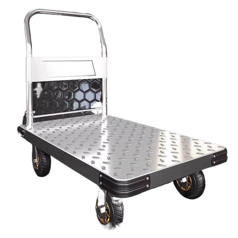 Foldable Steel Flatbed Hand Truck - Portable Small Trolley for Transporting Goods
