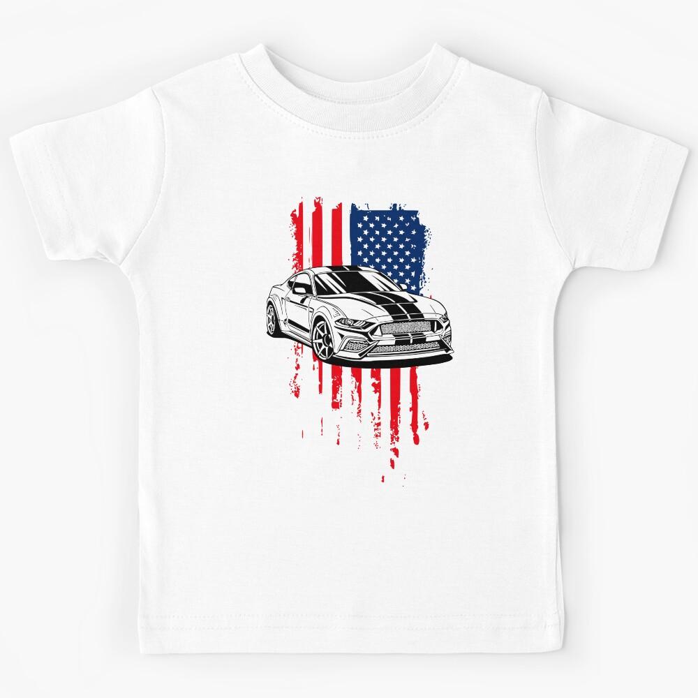 Patriotic American Flag V8 Muscle Car Pony Mustang Kids T-Shirt 140
