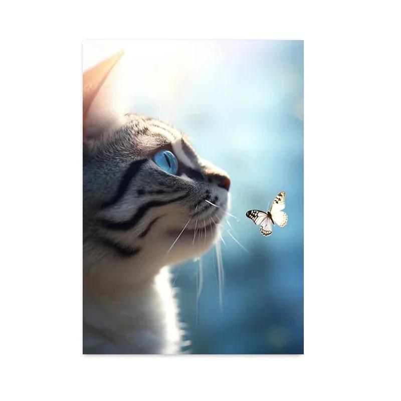 Charming Minimalist Wall Art Cute Kitty  Butterfly HD Canvas Poster for Living Room Bedroom Decor  Ideal Gift for Home Decor Ent