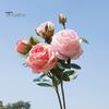 Artificial Rose with Stem Green Leaves Realistic Fake Flower Wedding Party Home Office Table Centerpiece Faux Floral Branch Decoration