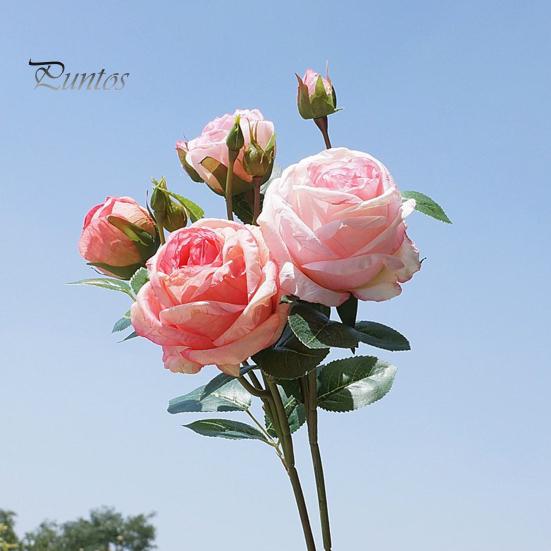 Artificial Rose with Stem Green Leaves Realistic Fake Flower Wedding Party Home Office Table Centerpiece Faux Floral Branch Decoration