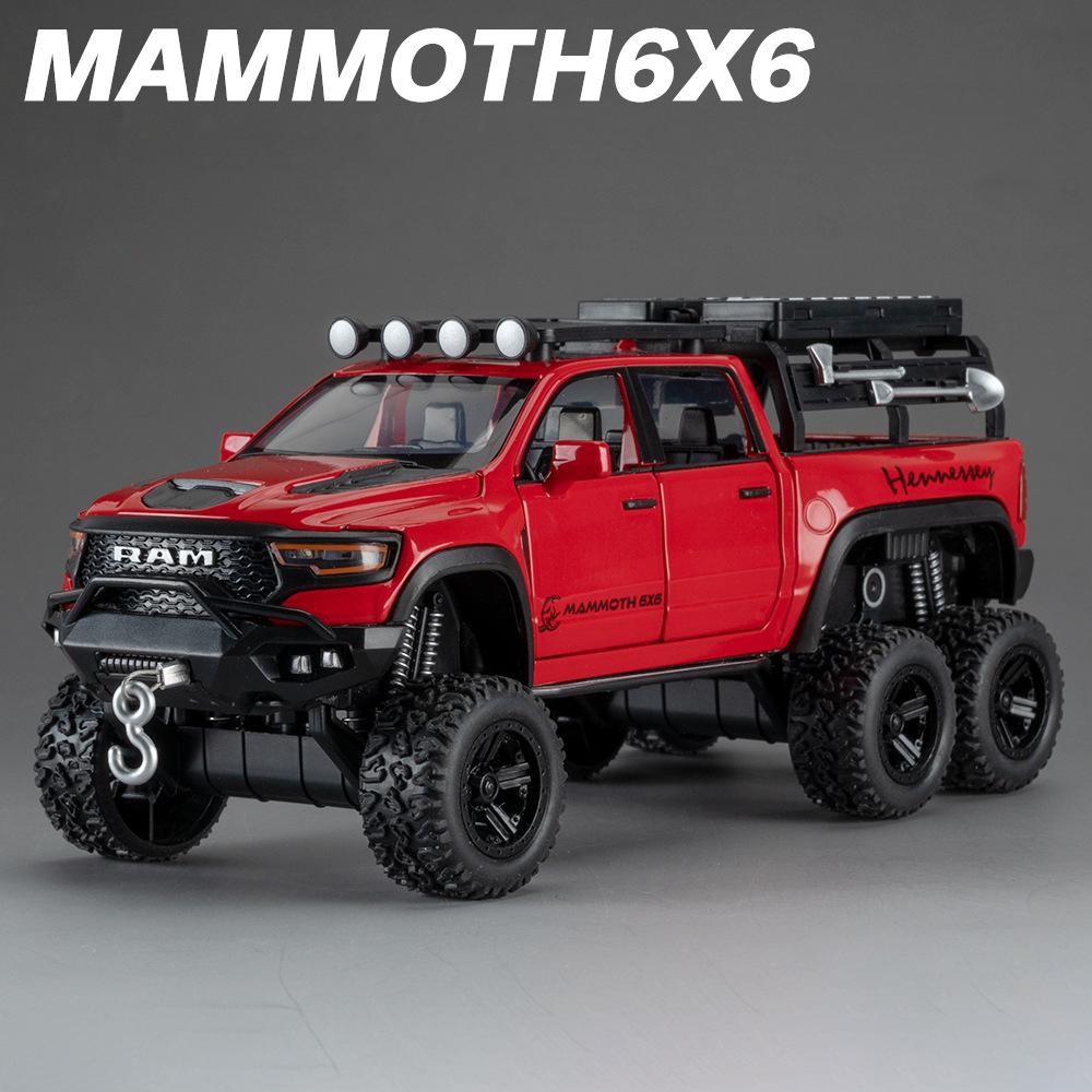1/32 Dodge RAM 1500 TRX 6X6 Tyrannosaurus Rex Picku Alloy Car Model Sound and Light Children's Toy Collectibles Birthday Gift