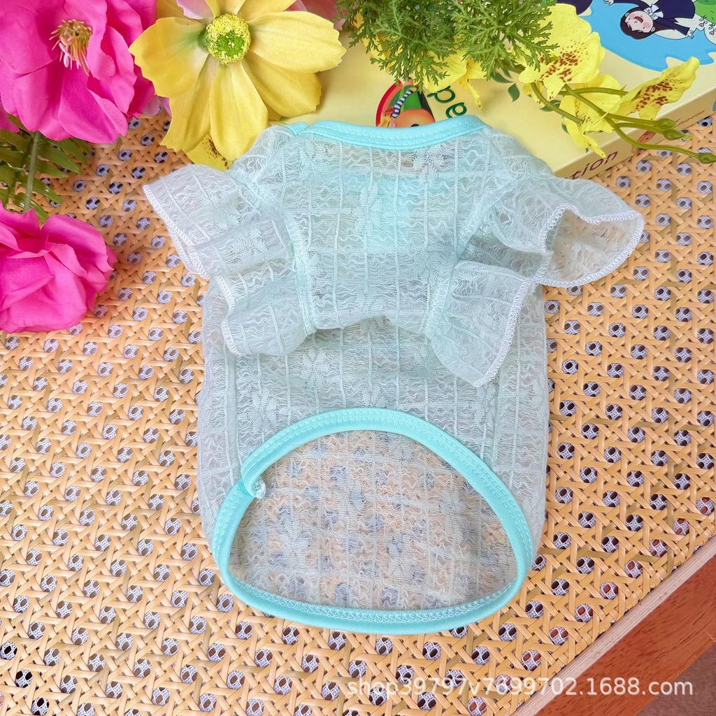 Summer Thin Pet Clothes Mesh Hollow Breathable Dog Cat Clothes Fly Sleeve Vest Cute Teddy Than Bear
