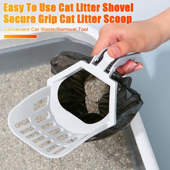Cat Litter Scooper with Trash Container Ergonomic Grip Cat Litter Shovel Portable Poop Scooper Kitty Litter Sifter with Waste Dispenser