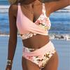New Swimsuit Female Plant Flower Print Split Two Pieces High Waist Thin Seaside Vacation
