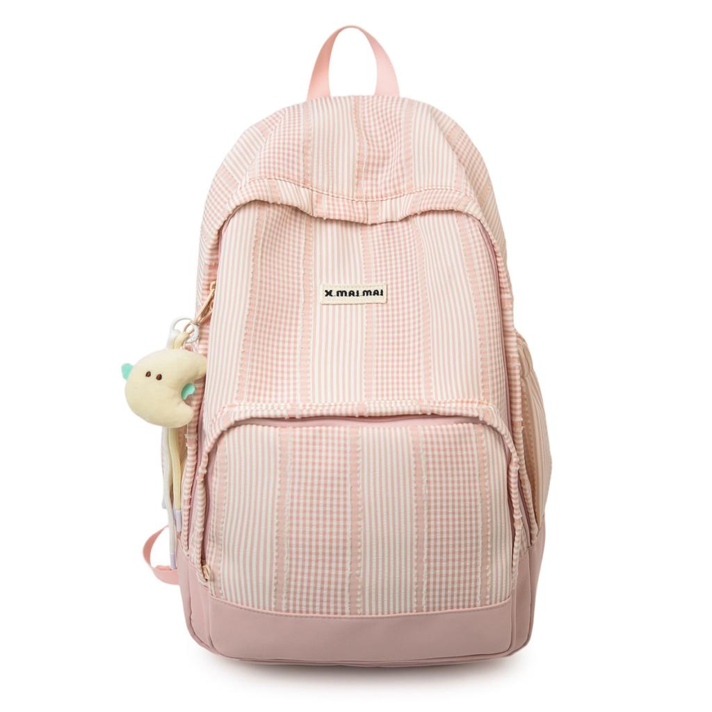 Schoolbag New Sweetheart Girl Corrugated Plaid Backpack Niche Design Sense Simple Versatile Female College Student Class Backpack