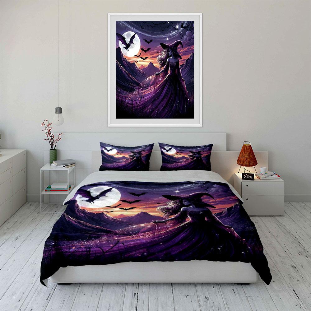 Fantasy Witch Halloween Decor Soft Comfortable Duvet Cover Bedding Set Included 1*Duvet Cover & 2*Pillowcases, Gift