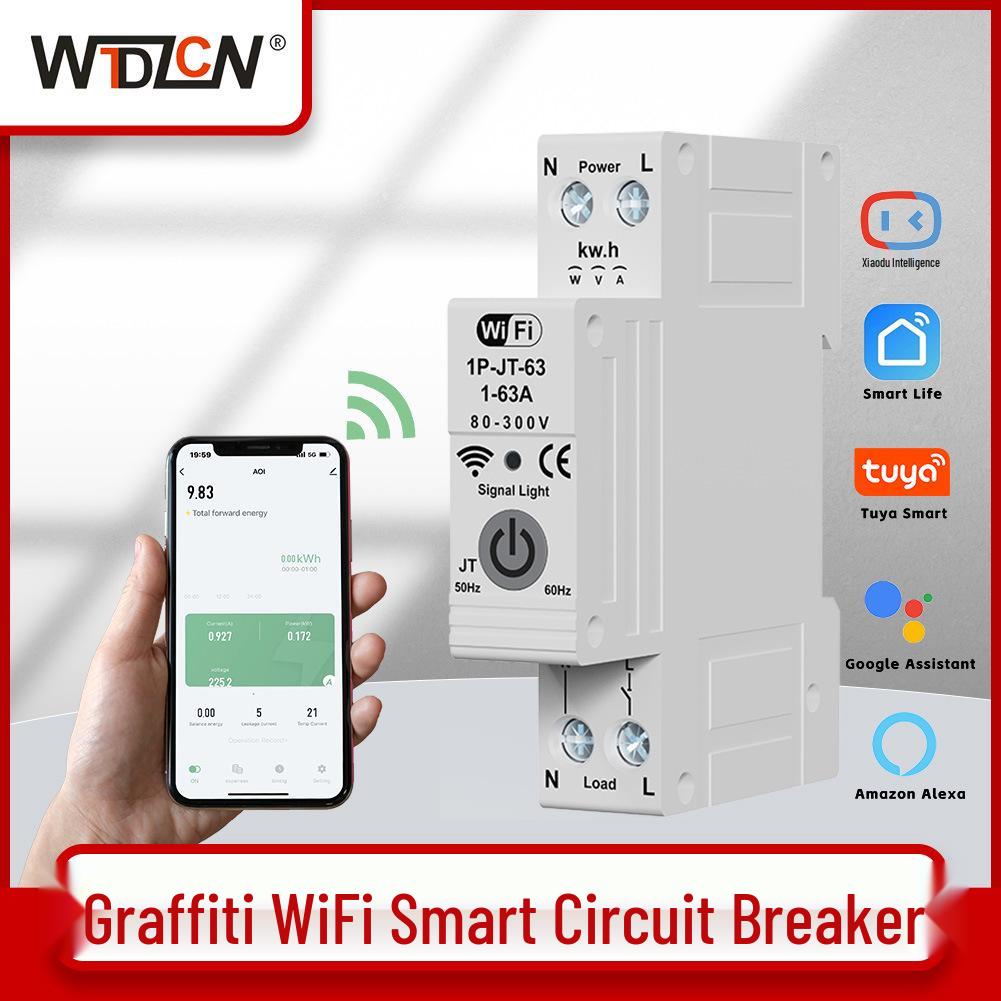 International Graffiti WiFi Smart Circuit Breaker with Electricity Meter, Leakage Protection, Reclosing, Overcurrent and Overload Safeguards.
