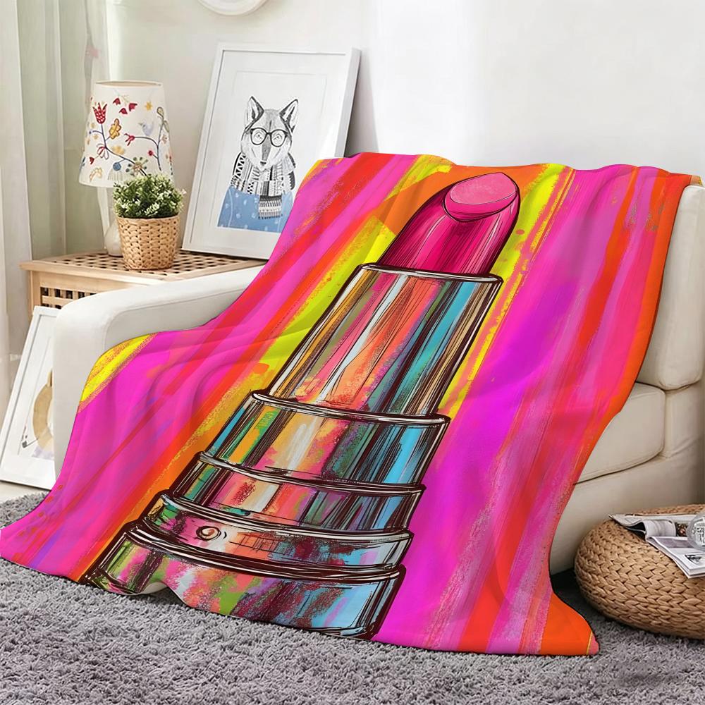 Art P-Pop Art Style Lipstick Beauty Throw Lightweight 240g Flannel Blanket Soft Skin-friendly for Summer Cooling