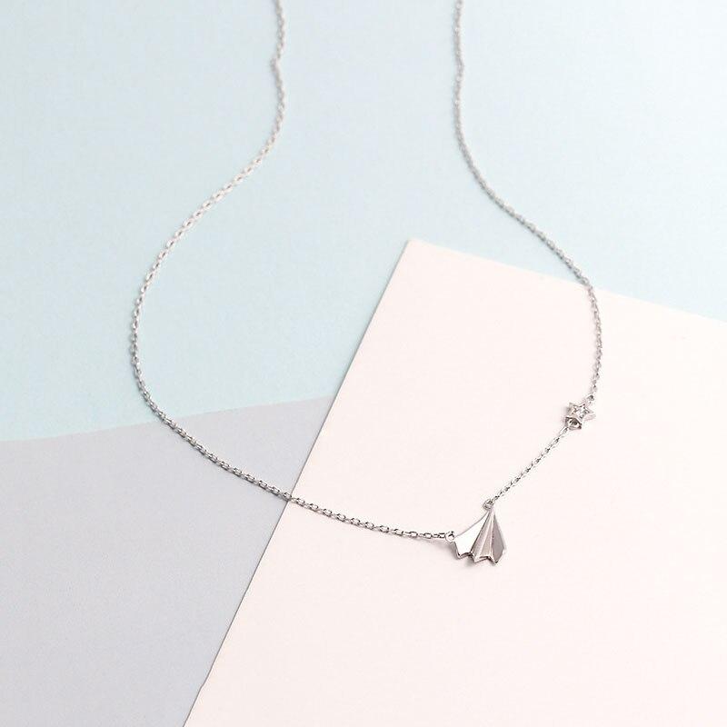 Colier cu pandantiv cu avion de hârtie din argint 925, zircon cubic, lanț de claviculă, colier, bijuterii pentru femei, cadouri zilnice S-N581