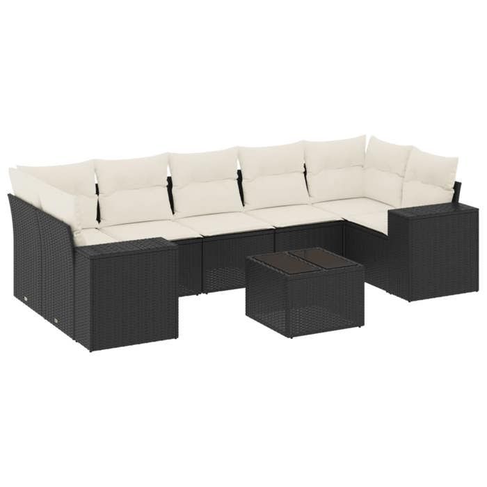 VidaXL Salon de Jardin avec Coussins 8 pcs, Canapés de Terrasse, Ensemble de Meubles de Patio, Mobilier d'Extérieur, Noir 3222335