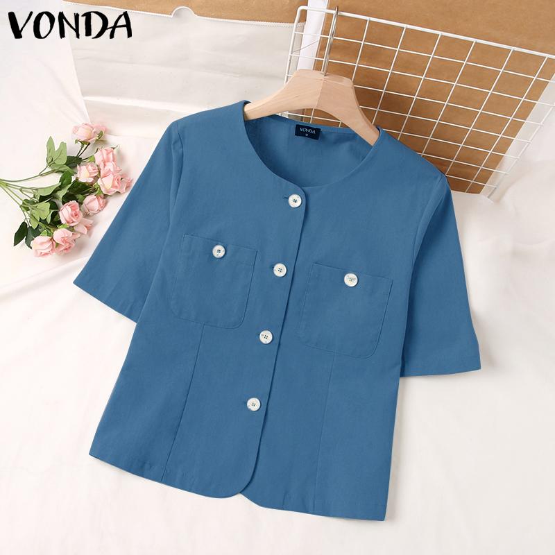 

Летние женские хлопковые топы VONDA с ​​короткими рукавами, пальто