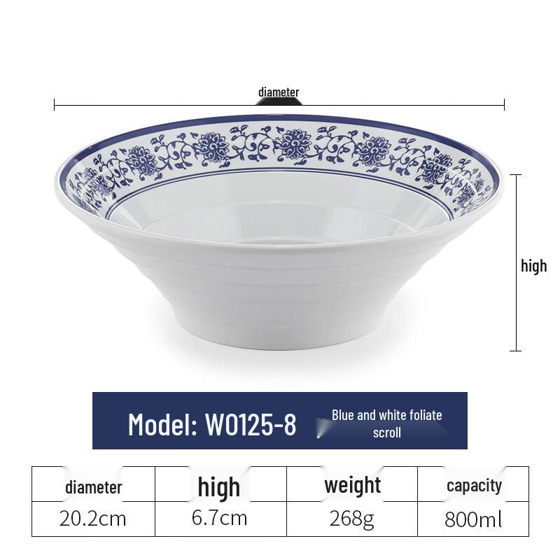 Yipan Melamine Blue and White Porcelain Noodle Bowl