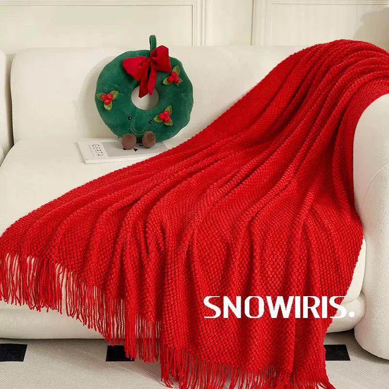Red Wedding Sofa & Bed Blanket Cover, Bed Flag, Dowry Shawl, Knit Blanket Runner