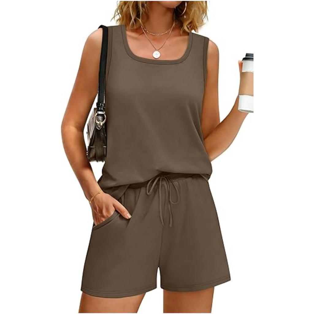 Women's Fashionable Loose Sleeveless Top + Shorts Casual Two-Piece Set