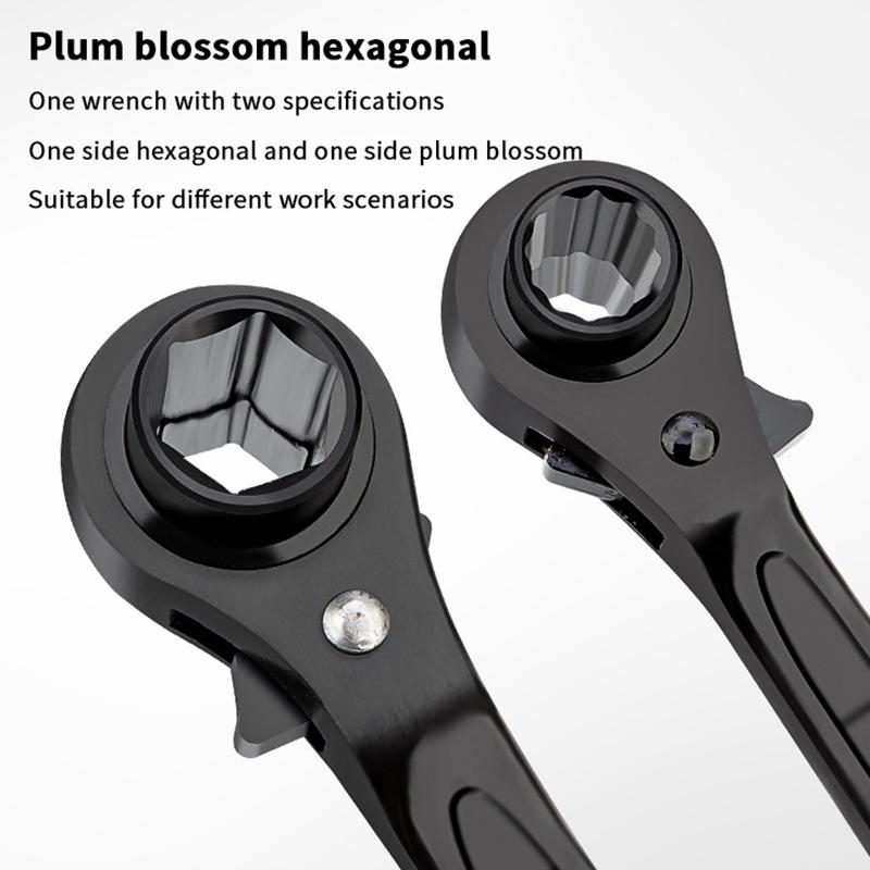 1Pcs 8 In 1 Ratchet Wrench Multifunctional Bidirectional Quick Ratchet Wrench Double Head Wrench Rust-Resistant Home Tools