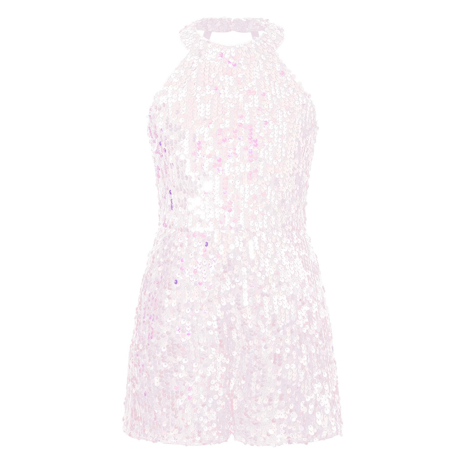 

Children Ballet Jazz Dancing Sleeveless Short Gymnastics Unitard One-Piece Dance Romper Allover Sequin Jumpsuit Pageant Party 5-6 Years рожевий