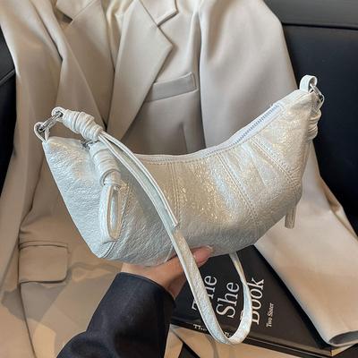 Fashion High-end Sense Niche Design Croissant Bag Versatile Personality Trend Foreign Style Solid Color PU Shoulder Messenger Bag