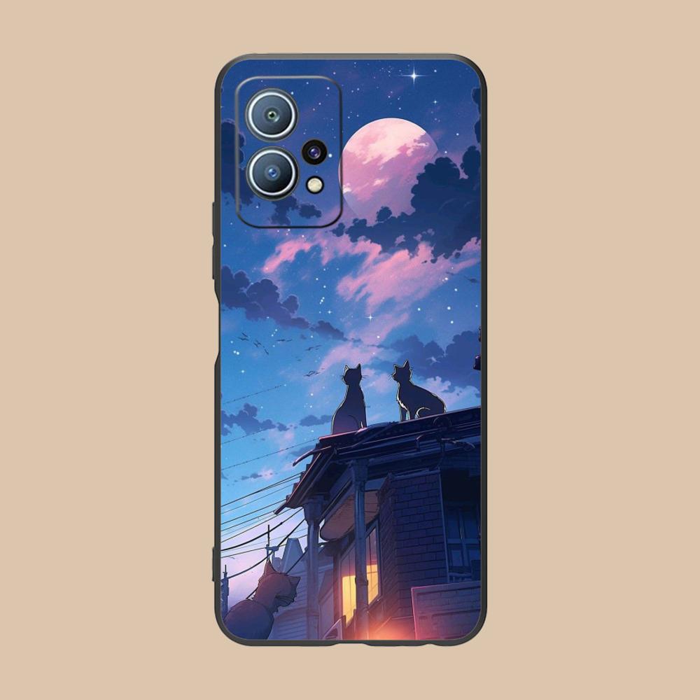 Luna Mond Katze Handyhülle für Huawei P60 P50 P40 P30 P20 P10 P9 P8 Pro Lite Plus Bunte Druckabdeckung Cover Smartphone
