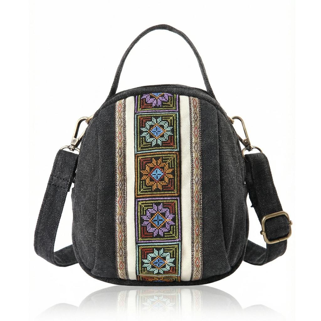 Canvas Ethnic Embroidery Shell Shape Small Bag With Zipper Pockets For Daily Use
