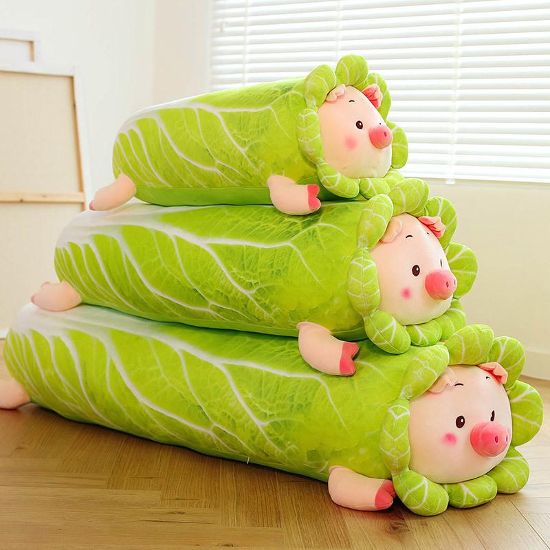 New Cabbage Pig Strip Throw Pillow Doll Cute Pig Doll Plush Toy Girl Sleeping Bed Throw Pillow