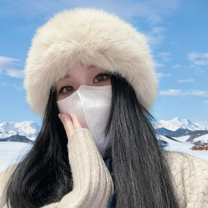 White Imitation Fur Plush Hat Women's Autumn and Winter Thickened Ear Protection Warm Fluffy Bucket Hat Cold Mongolia Hat