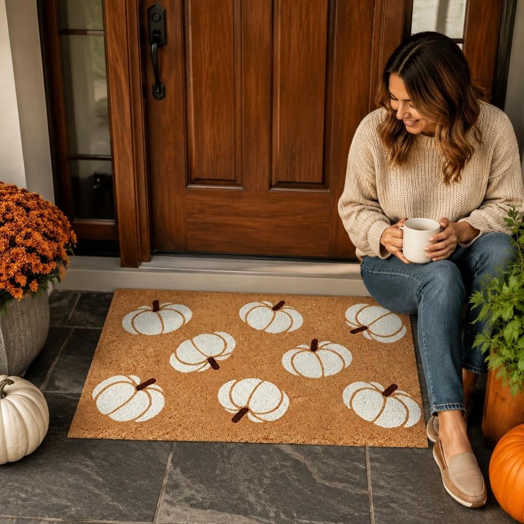 Pumpkin Design Fall Porch Halloween Entryway Doormat Welcome for Front Door