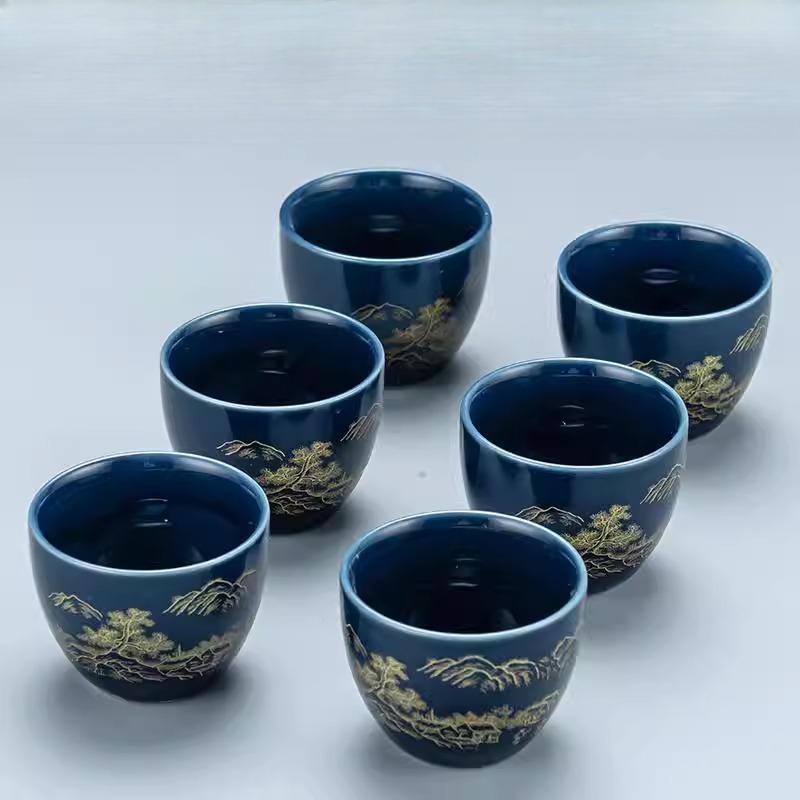 

Ceramic Drinking Tea Cup Kung Fu Master Sipping Tea Cup Chinese Style Tea Set for Home Hospitality Landscape Drinking Utensils