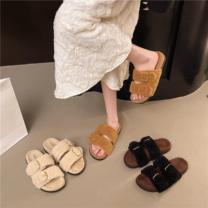 2025 neue Frühling- und Herbst-Flachboden-Bequem-Weichfell-Gürtelschnallen-Schuhe Damenmode-Offenzehenschuhe Damen-Trendschuhe Kinder