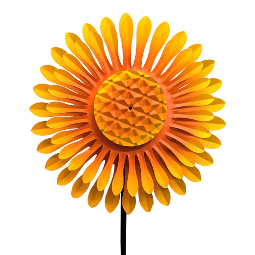 Outdoor Garden Windmill Butterfly Flower Windmill Sunflower Wind Spinner Garden Decor 360 Degree Rotating Metal Flower for Patio
