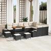13-piece Garden Sofa Set with Black Poly Rattan Acacia Cushions, 2-seater Garden Sofa with Storage 3364780