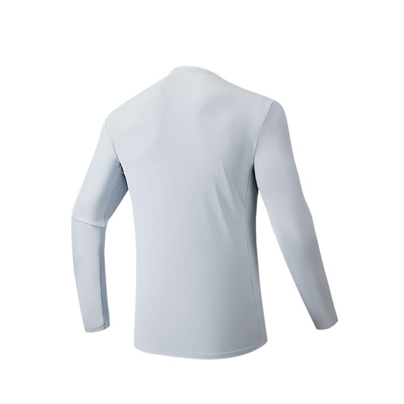 Anta Lightweight Warm Fleece Sports Simple Pullover Long Sleeve Knit Top Men tops Cerulean-Gray 152547401R-1