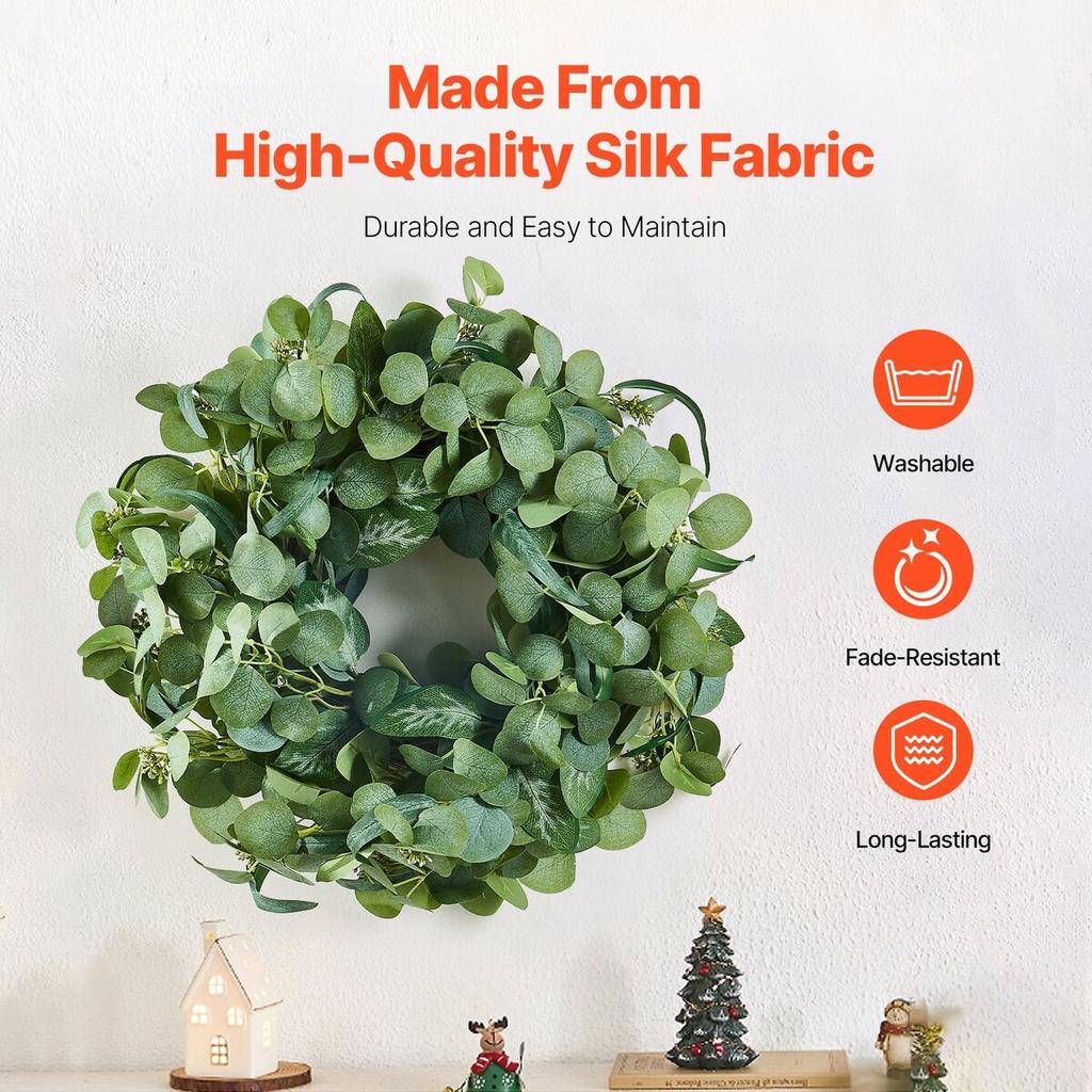 Artificial Decorative Wreath 26 in Green Eucalyptus Leaves Year Round