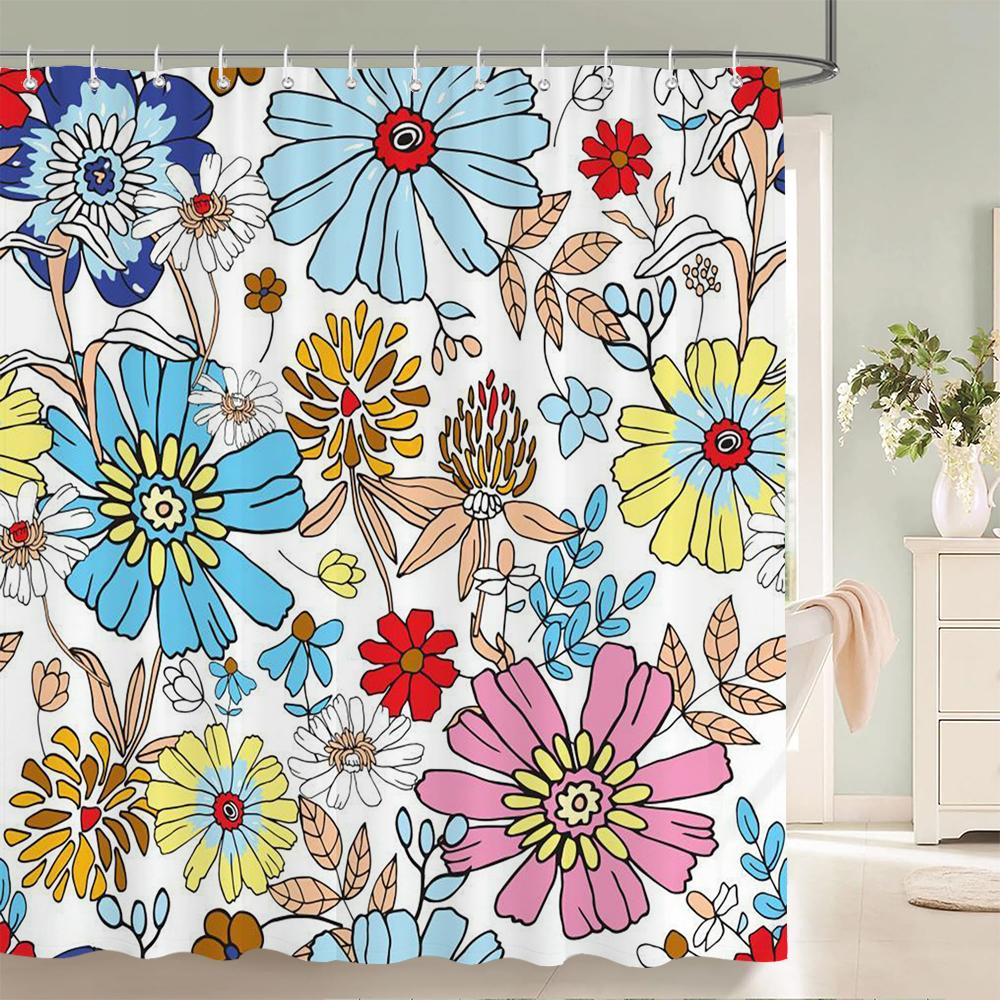 1 pièce Rideau de douche en tissu polyester à motif floral coloré Tissu imperméable Rideau de salle de bain Rideau de séparation anti-moisissure