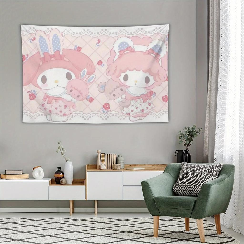 Sanrio Melody and Sweetheart Piano Printed Tapestry Cartoon Theme Bedroom Decoration Suitable for Dormitory Home Decoration