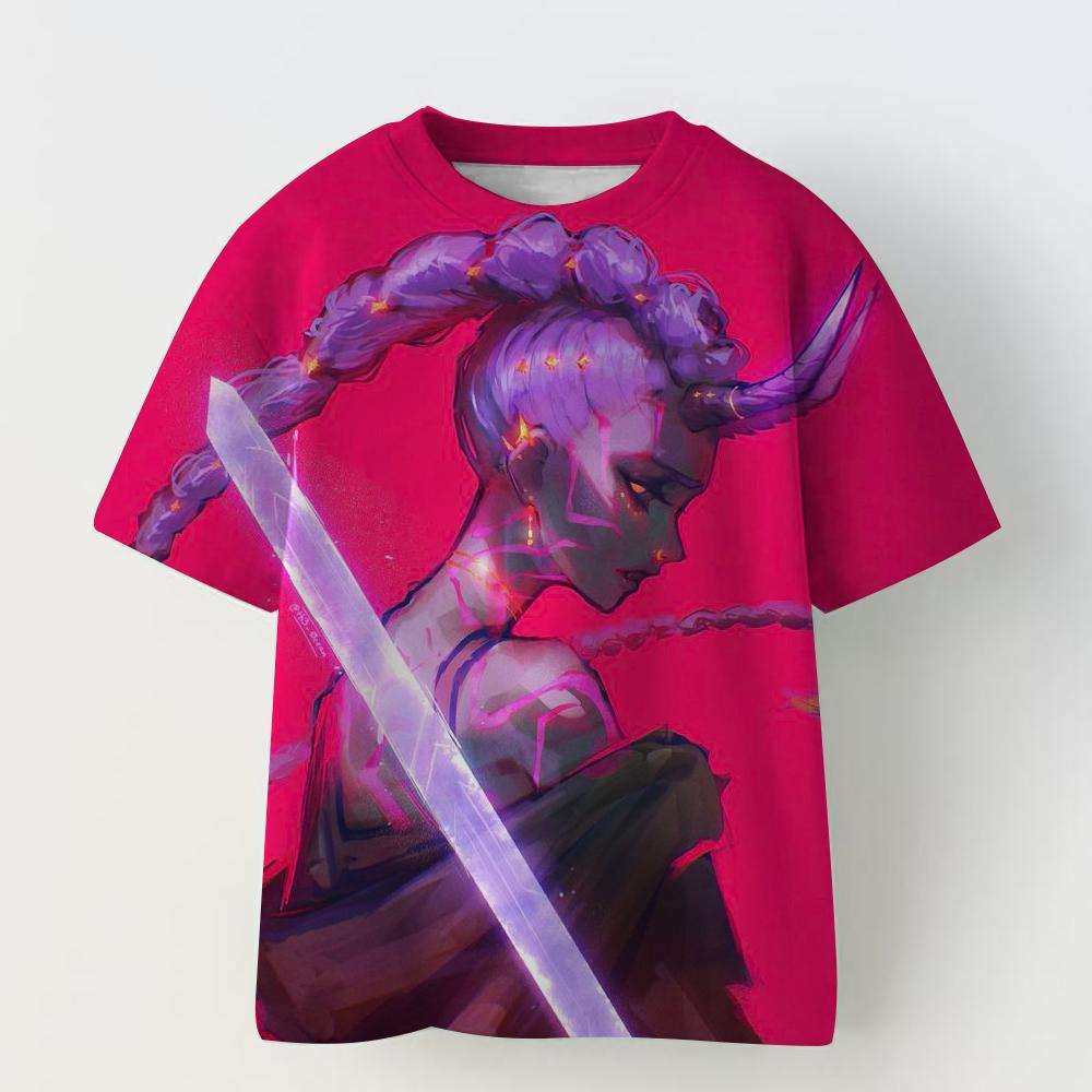 

2025 Лето Милая Ведьма Охотничья Группа Футболка с 3D-принтом, Для Девочек, Повседневная Носка с Коротким Рукавом, Мультяшная Футболка 110