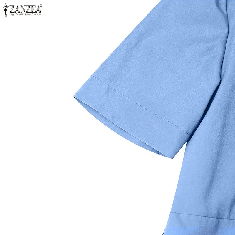 ZANZEA Women Casual Turn Down Collar Short Sleeve Shirt Dress