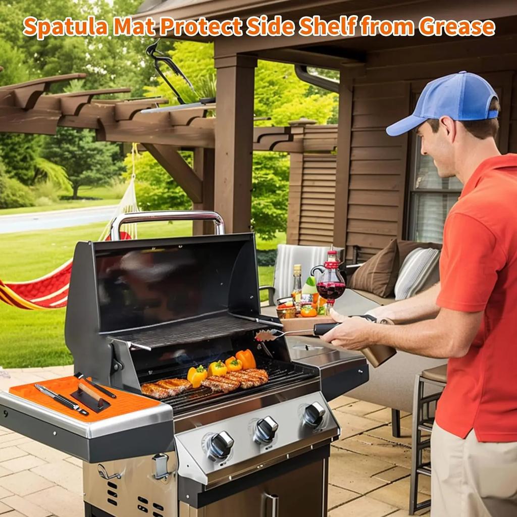 2pcs BBQ Silicone Griddle Tools Mat for Blackstone,Spatula Mat with Drip Pad Grill Mat,Side Shelf Mat for Blackstone