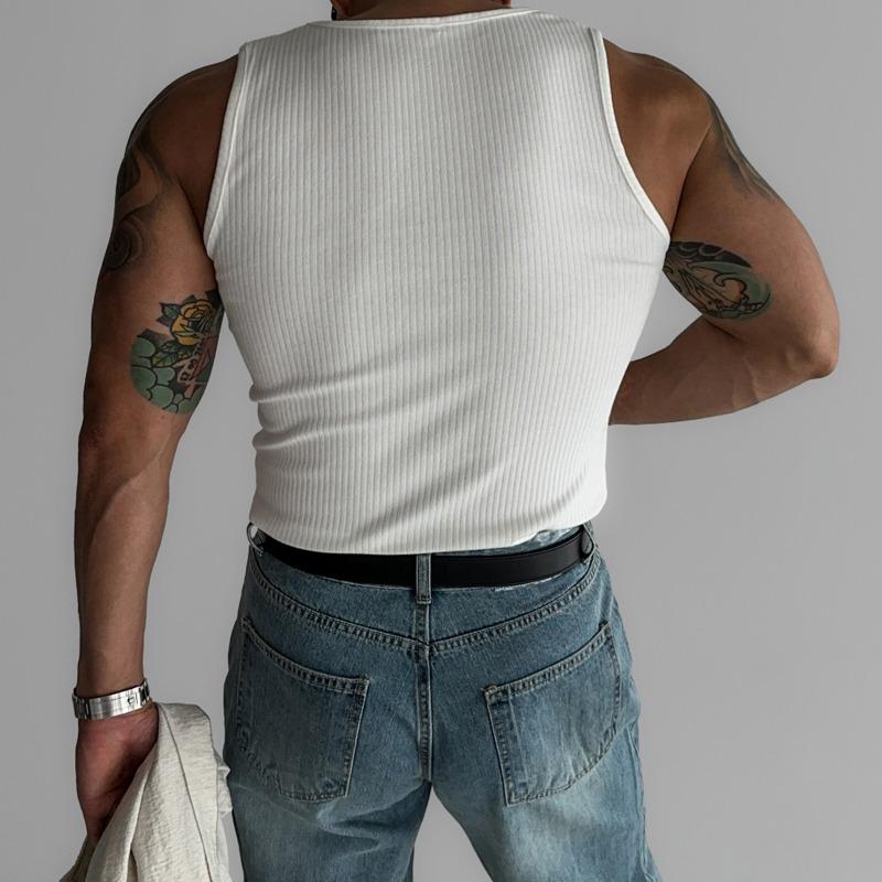 Sommer Neues Herren Gestreiftes Garn Hochelastisch Enganliegend Sport Laufen I-förmiges Tanktop