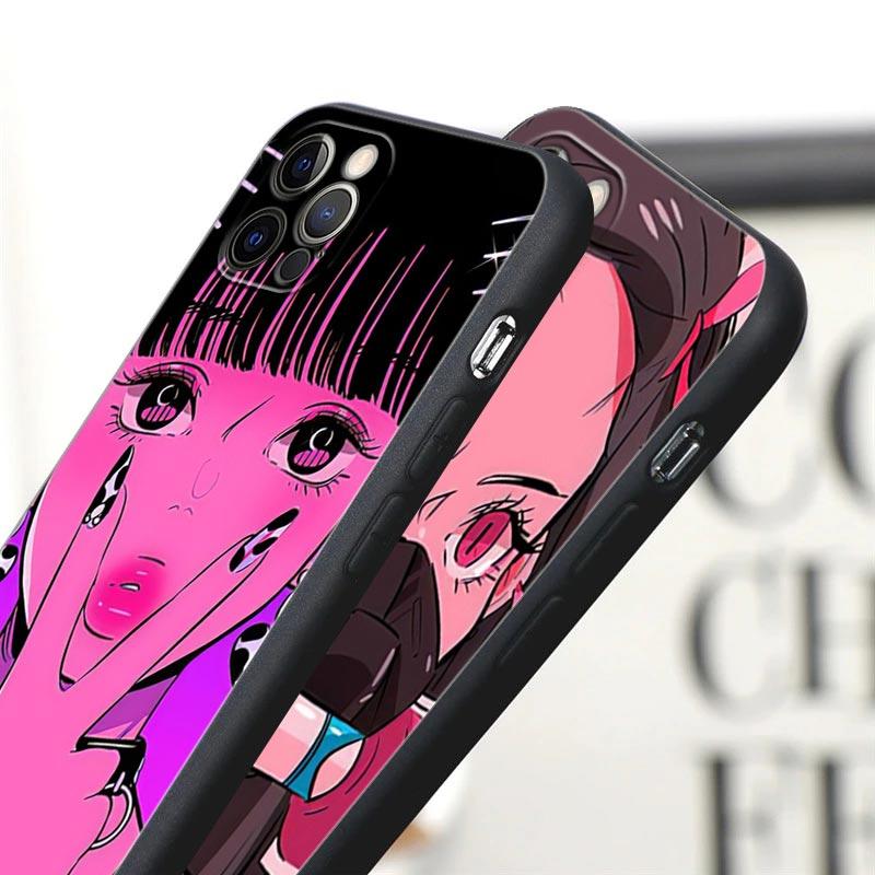 Super Cute Girl Anime Phone Case for iPhone14 13 12 11 PM Pro Max 8 7 SE XR XS Plus Black Soft Silicon Cover Fundas Coques Shell