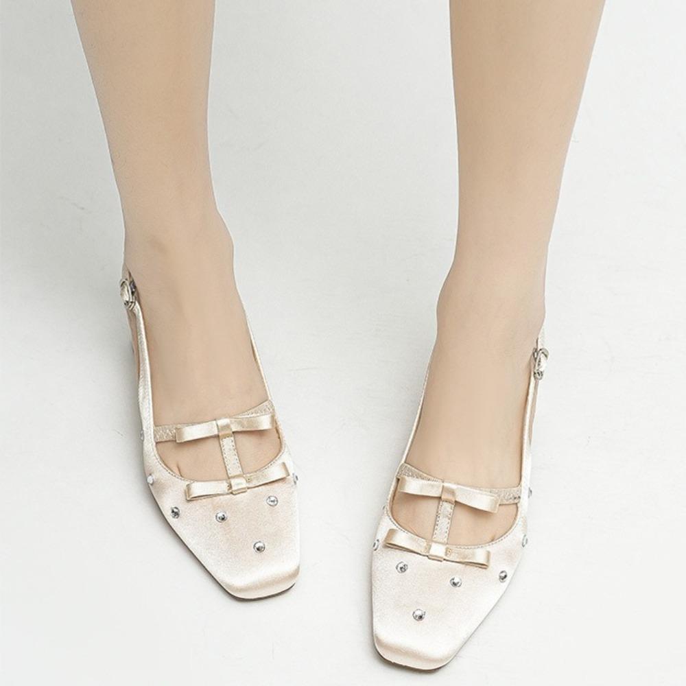Fashion Heeled Sandals Back Empty Bow High Heels Women's 2025 New Summer Temperament Thick Heel Sandals Woman Shoes
