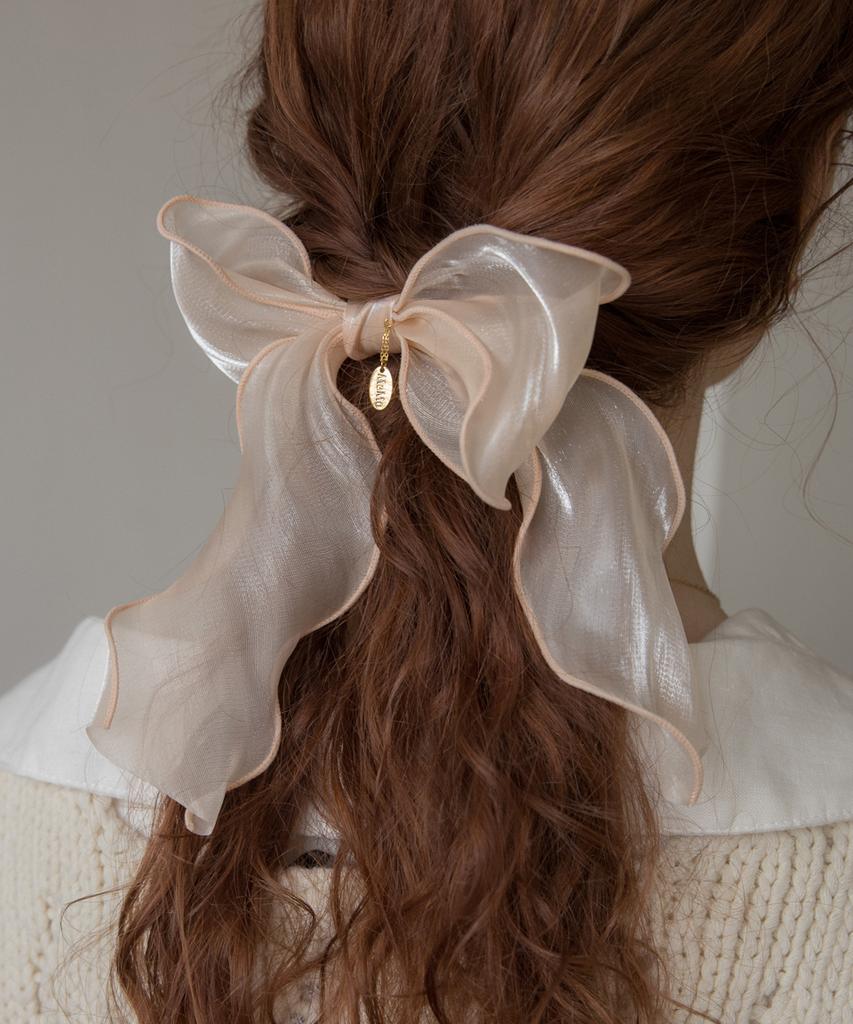 Merrymotive Salmon Organza Ruffle Ribbon Hairpin