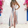 Women Plus Size Off Shoulder V Neck Strappy Sleeveless Printed A Line Maxi Dress